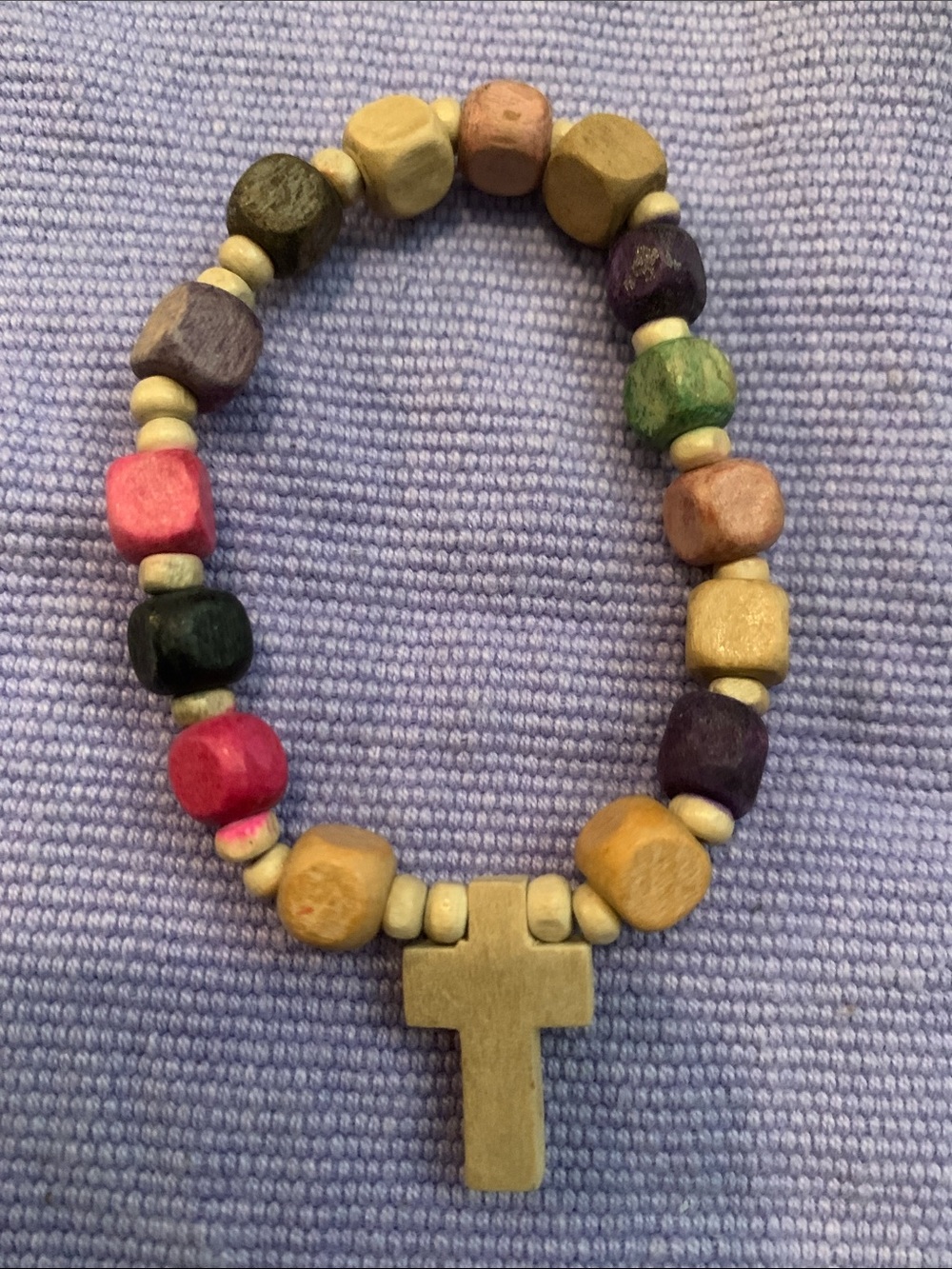 Multicolour Wooden Bead Bracelet with Cross Pendant